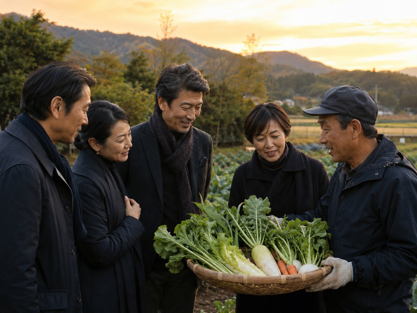 生産者から収穫した野菜を受け取る様子